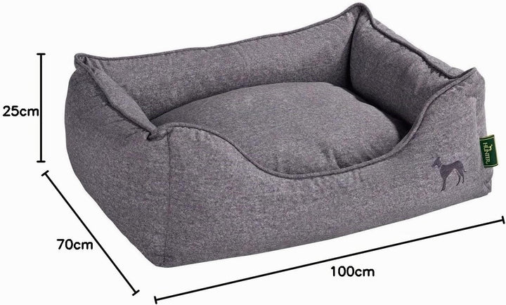HUNTER Boston Hundesofa, Hundebett, Wendekissen mit Plüschbesatz,pflegeleicht, 100 x 70 cm, grau gra