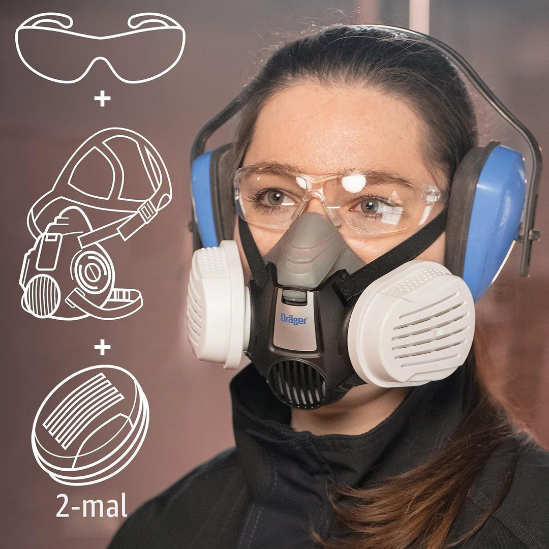 Dräger X-plore 3300 Halbmasken-Set inkl. Pure P3 R Partikelfilter mit Schutzbrille X-pect 8320 | Für