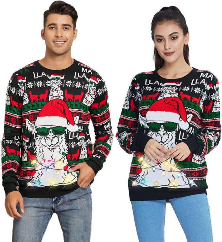 Belovecol Unisex Weihnachtspullover LED Ugly Christmas Sweater Pullover Langarm Strickpullover L Alp