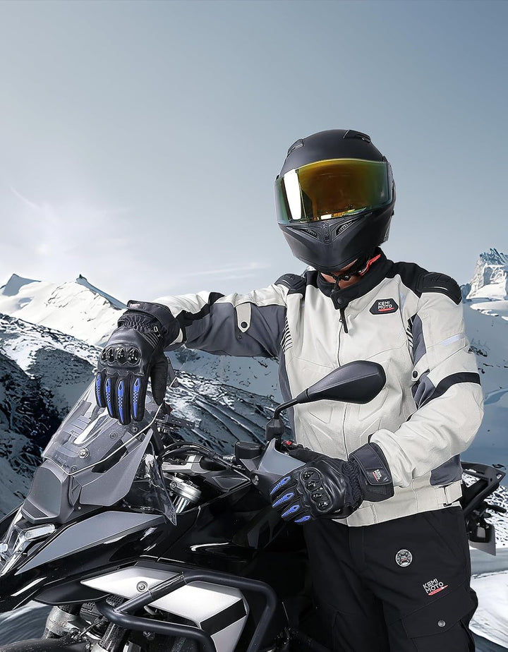 KEMIMOTO Winter Motorradhandschuhe - Winddichte Motorrad Handschuhe mit Touchscreen-Funktion, Warme