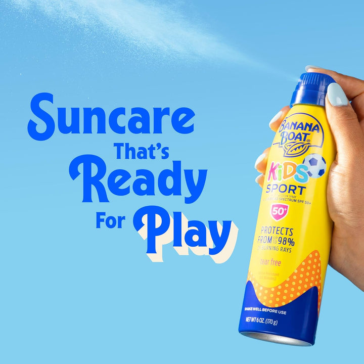 Banana Boat Sunscreen Kids Sport, Tear-Free Broad Spectrum Sunscreen Spray - SPF 50-6 Ounce Twin Pac