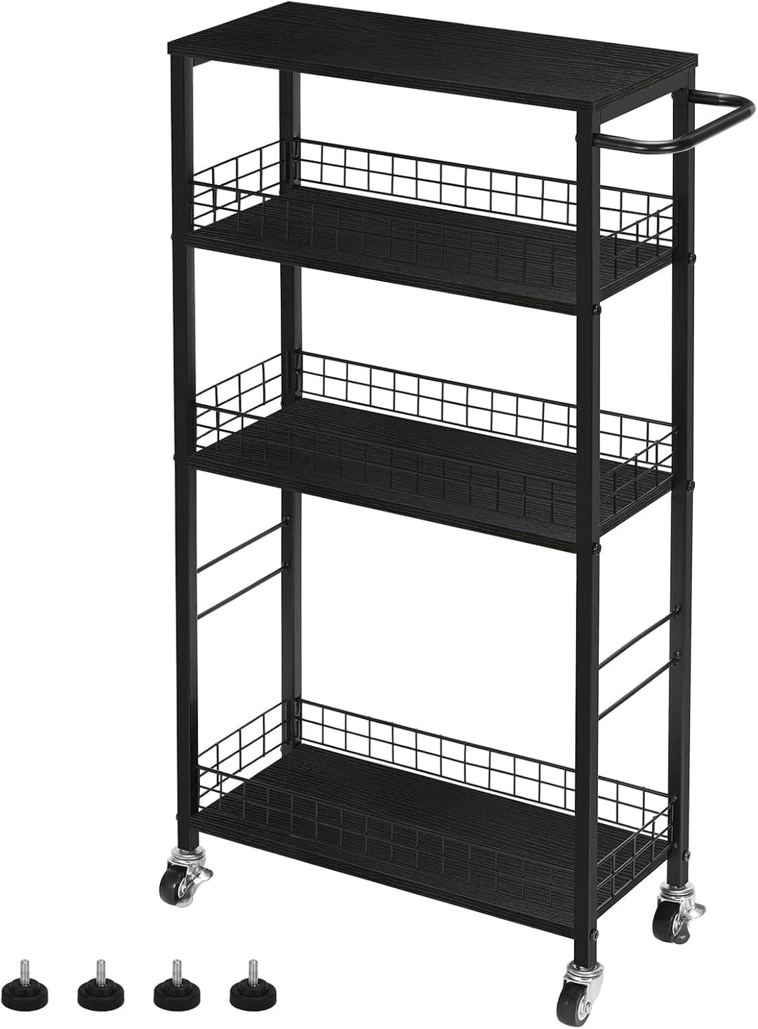 CADUKE 4 Tier schlanker Lagerwagen, schmaler Küchenwagen auf Rädern, Utility Rolling Cart mit Holzti