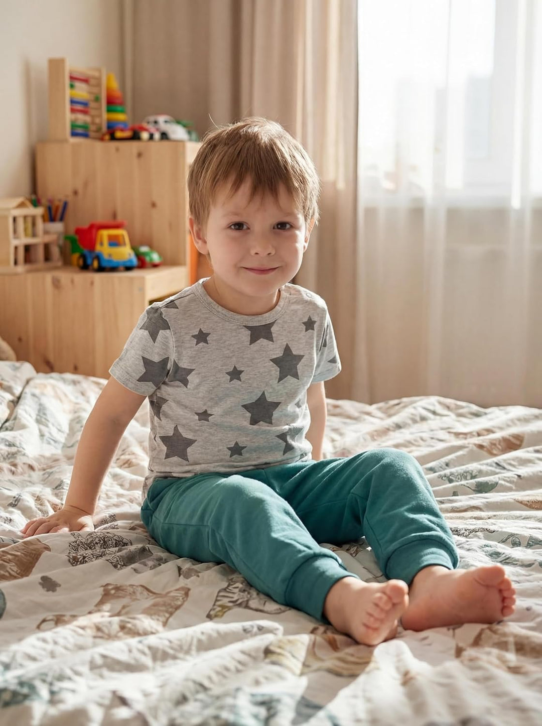 TupTam Baby Jungen Kurzarm T-Shirt mit Aufdruck Unifarben Sterne Streifen 5er Set 56 Blau_weiss_ster