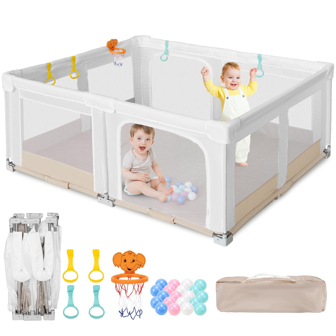 Grosser und Faltbarer Laufstall für Baby: 180 x 150 x 75 cm Playpen,für Drinnen und Draussen,mit 20