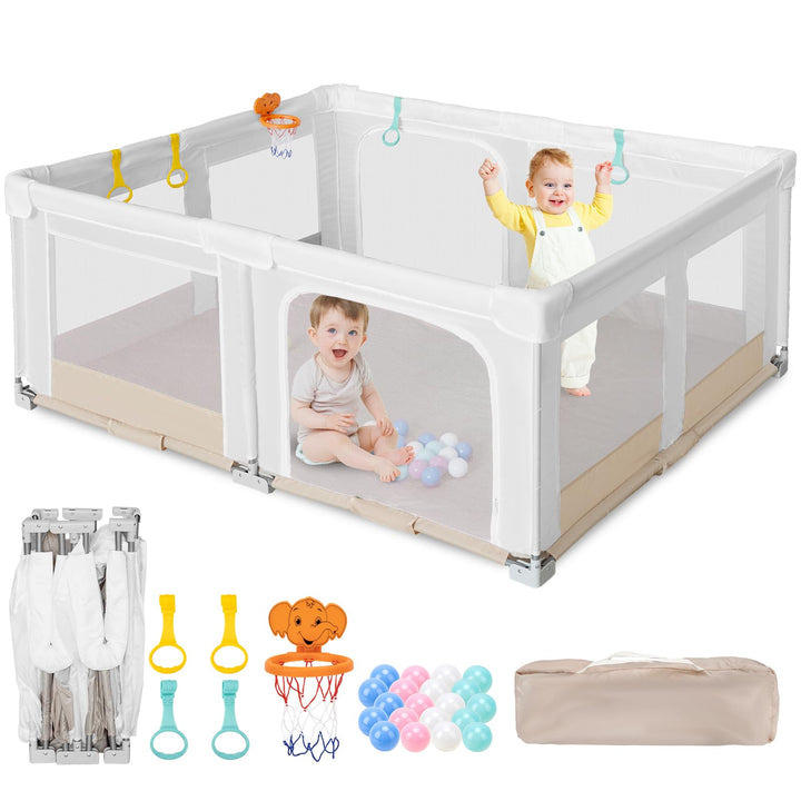 Grosser und Faltbarer Laufstall für Baby: 180 x 150 x 75 cm Playpen,für Drinnen und Draussen,mit 20