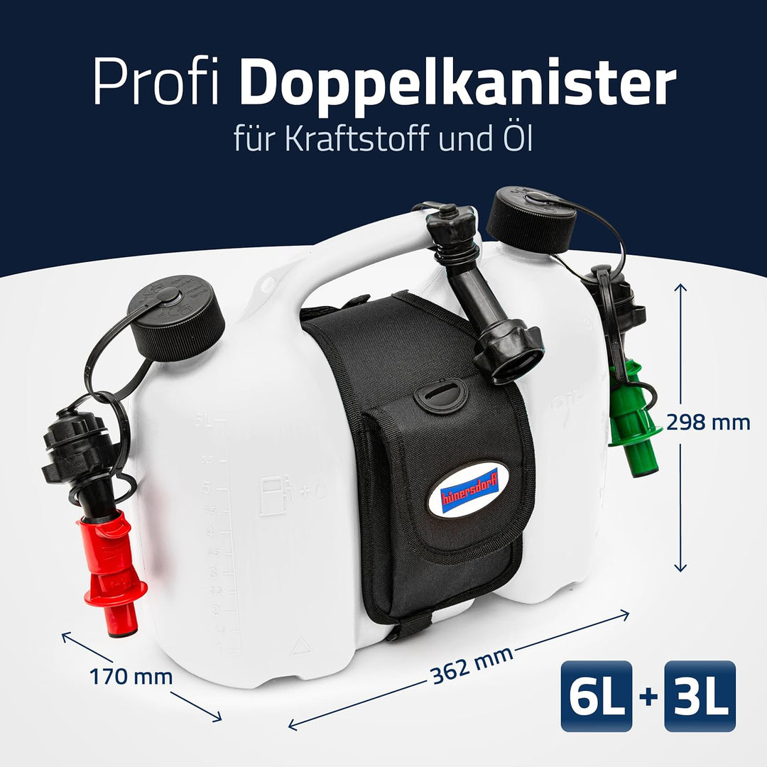 hünersdorff 804962 PROFI Doppelkanister / Kombikanister für Kraftstoff und Öl mit Satteltasche und z