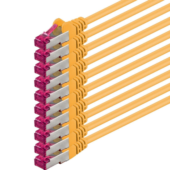 1aTTack.de 10m - gelb - 10 Stück - Netzwerkkabel CAT6a (10Gb/s) S-FTP CAT 6a Lankabel - GHMT zertifi