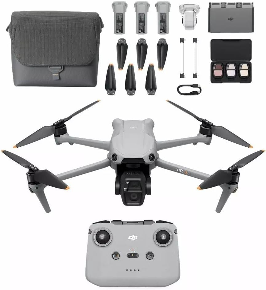 DJI Air 3S Fly More Combo (RC-N3), Drohne mit 1“ CMOS Weitwinkel- & mittlerer Telekamera, 4K/60fps H