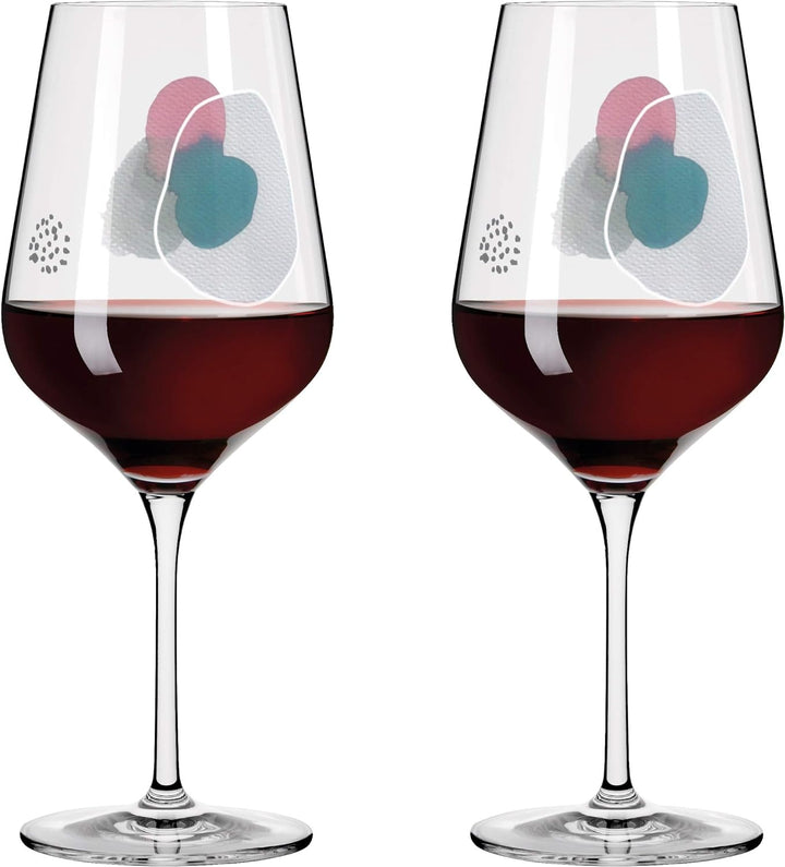 Ritzenhoff 3601001 Rotweinglas 500 ml – Serie Sommerwendtraum Set Nr. 1 – 2 Stück mit Aquarellkreise