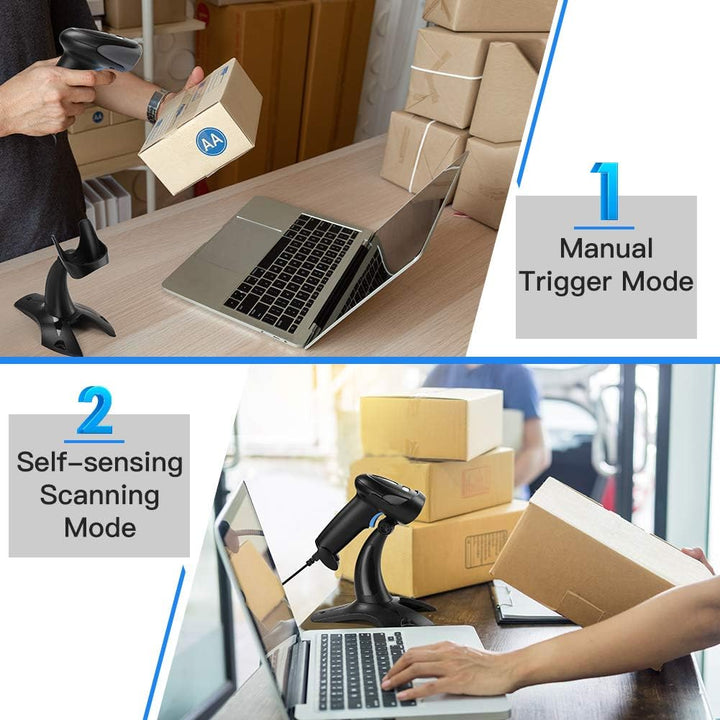 Eyoyo 1D 2D QR Barcode Scanner with Stand, Handheld USB Wired Scanner for Inventory Management, Port