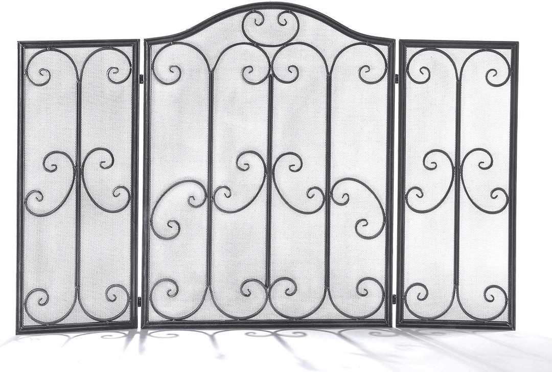 Kaminschutzgitter Funkenschutz aus Metall schwarz Silber gebürstet 85 cm