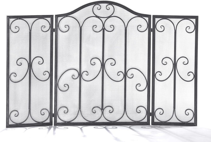 Kaminschutzgitter Funkenschutz aus Metall schwarz Silber gebürstet 85 cm