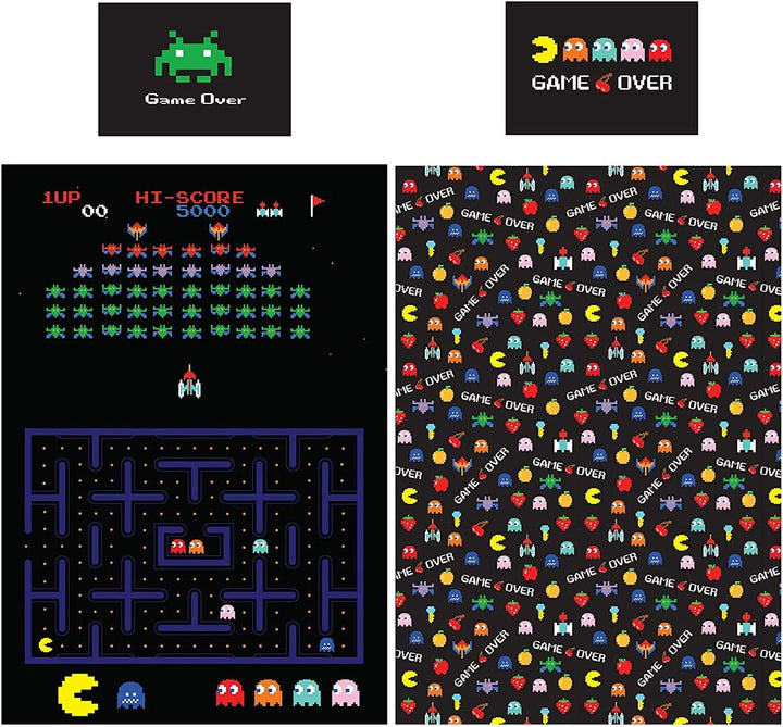 Retro Games Bettwäsche-Set für Einzelbett/Doppelbett, wendbar, mehrfarbig, Single Duvet, Single Duve