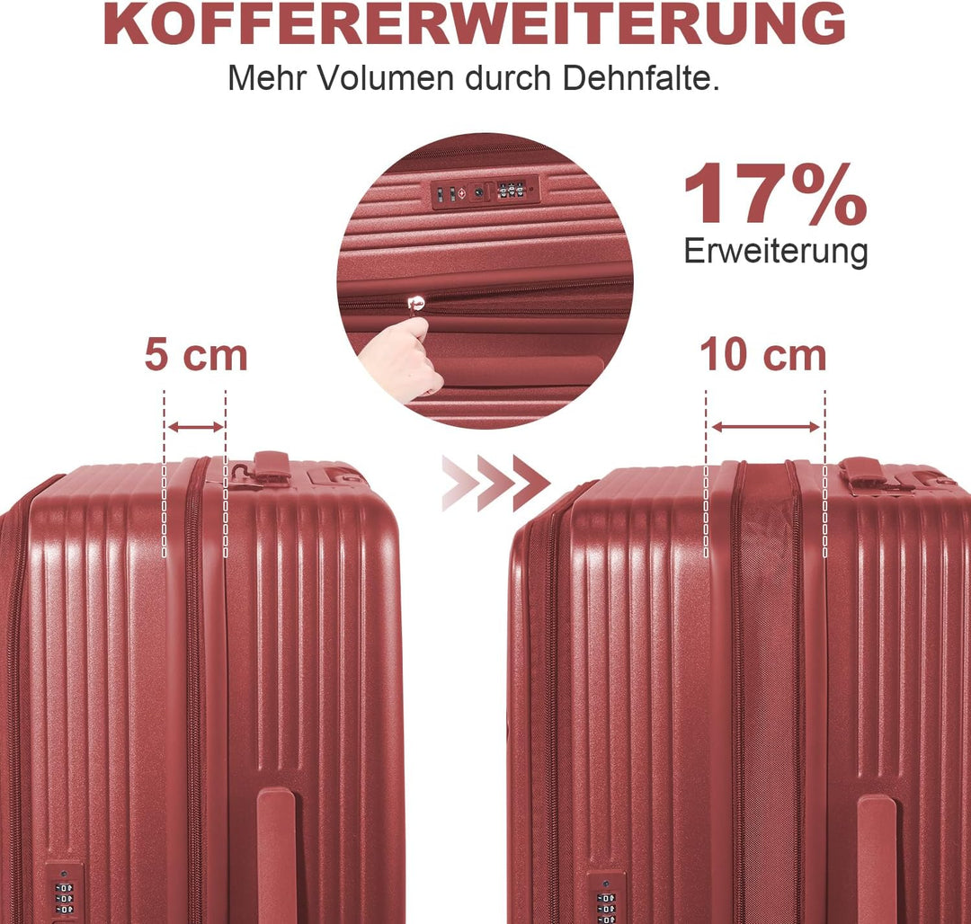 Polycarbonat Hartschalenkoffer Set 3-teilig, Spezielles Frontöffnungssystem mit Organizer-Fach, Erwe