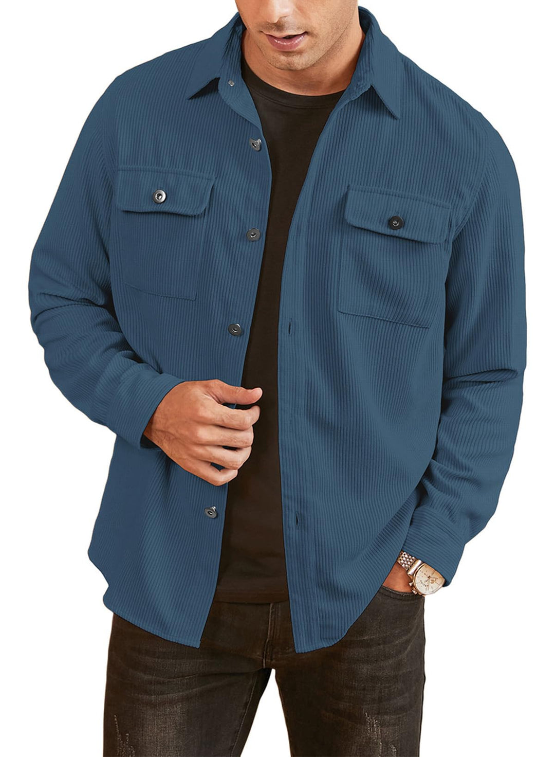 Elegancity Herren Hemd Cord Langarm Freizeithemd Männer Jacke Regular Fit Button Up Hemdjacke Mit Kl