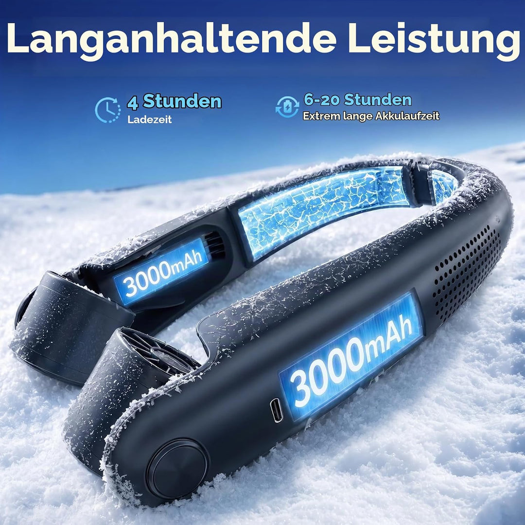Nackenventilator mit Kühlplatten, 6000 mAh Tragbarer Blattloser Halsventilator, USB Wiederaufladbar,