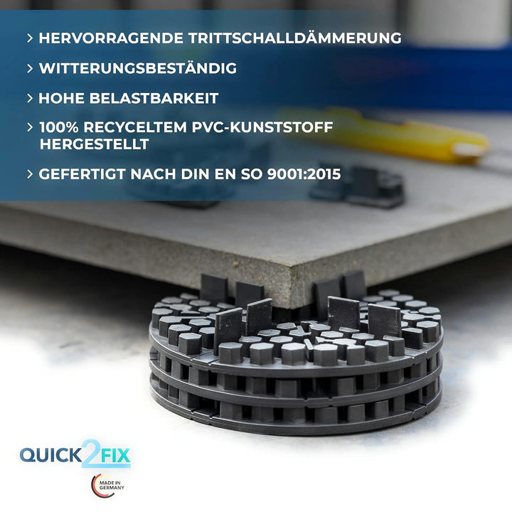 QUICK2FIX® 50 x Gummi Plattenlager - Fugenbreite 2mm x Höhe 10mm - Stelzlager für Terrassenplatten.