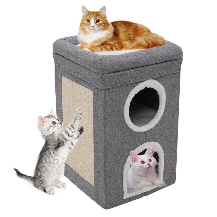 Siairo Katzenhaus Indoor, 3-stöckige Faltbares Katzenhöhle grosse Katzen, Katzenbetten für Indoor Ka