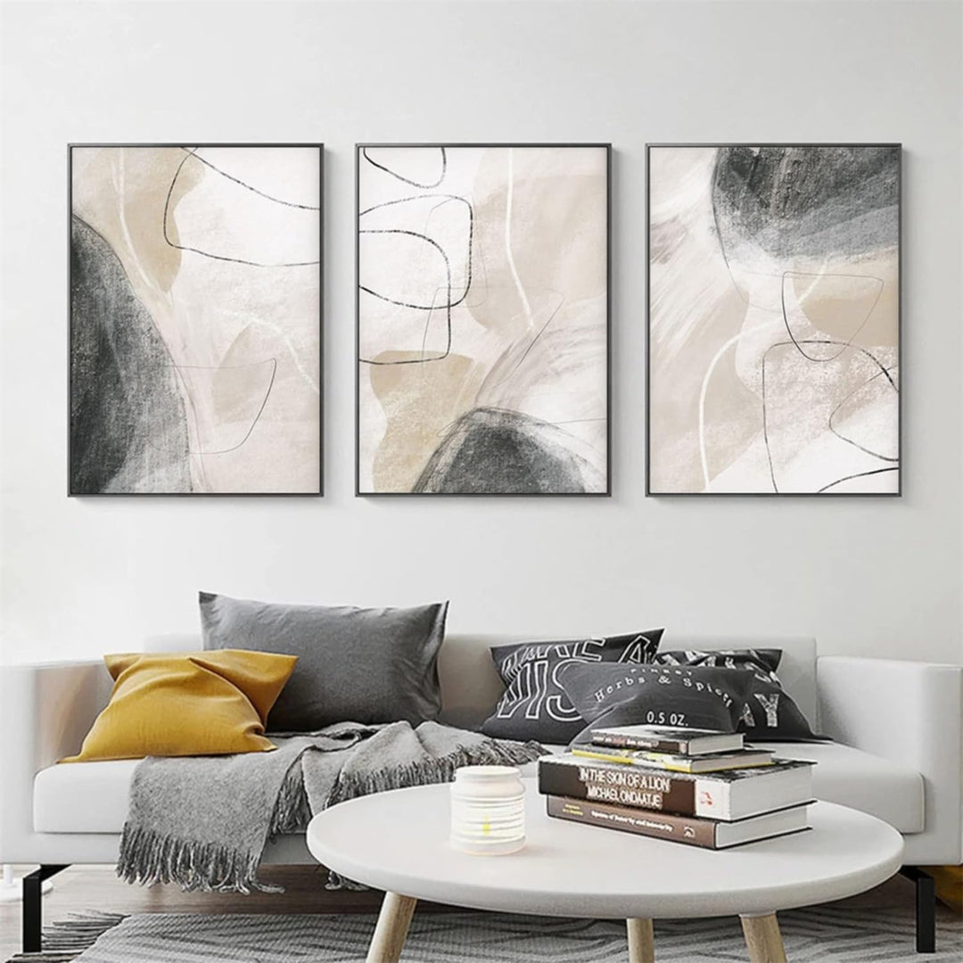 Sarah Duke 3er Poster Set, Beige Abstrakt Wandbilder Wohnzimmer Bilder, Moderne Leinwandbilder Wandp
