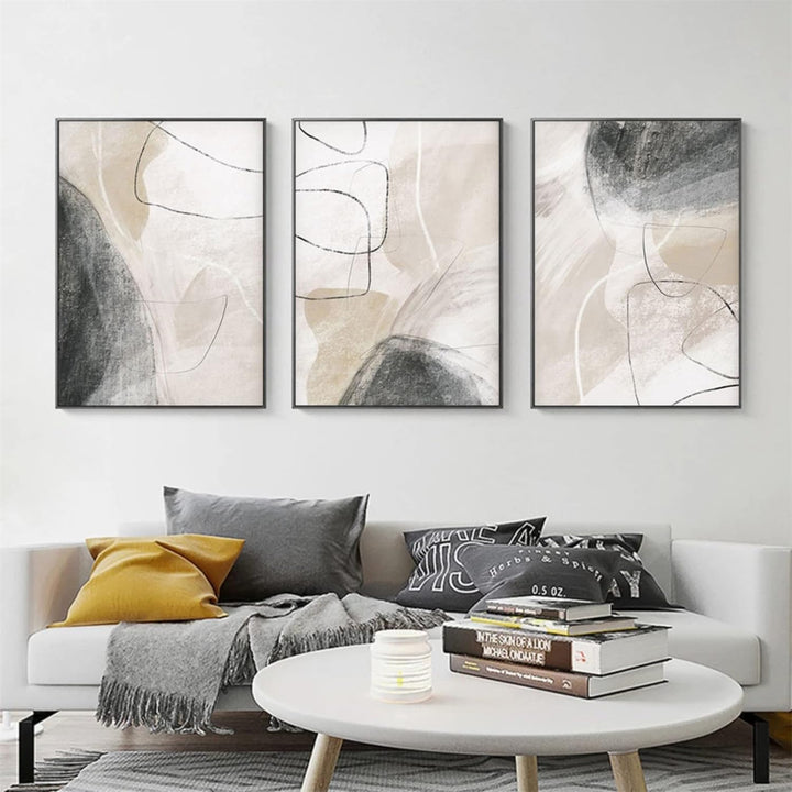 Sarah Duke 3er Poster Set, Beige Abstrakt Wandbilder Wohnzimmer Bilder, Moderne Leinwandbilder Wandp