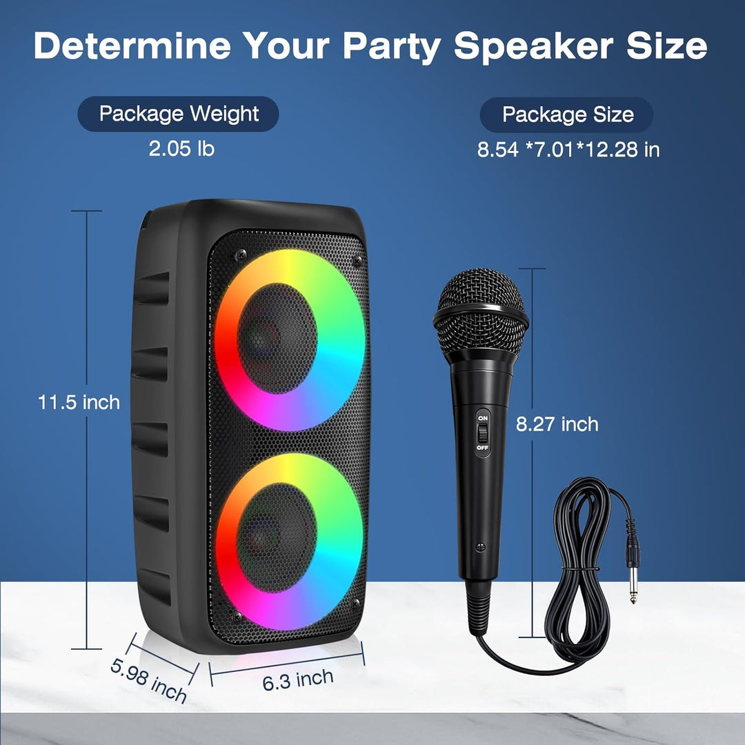 Karaoke Machine for Adults Kids,Colorful LED Lights, Portable Bluetooth Speaker with 1 Wired Mic Sup