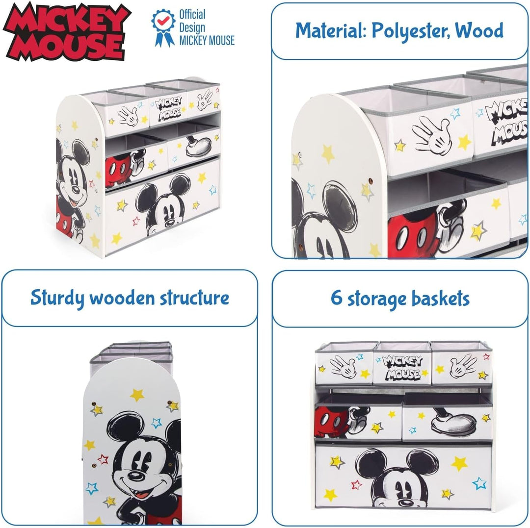 ARDITEX – Organizer aus Holz mit 6 Textilboxen mit Mickey-Mouse-Motiv von Disney – 62x30x60cm – Farb