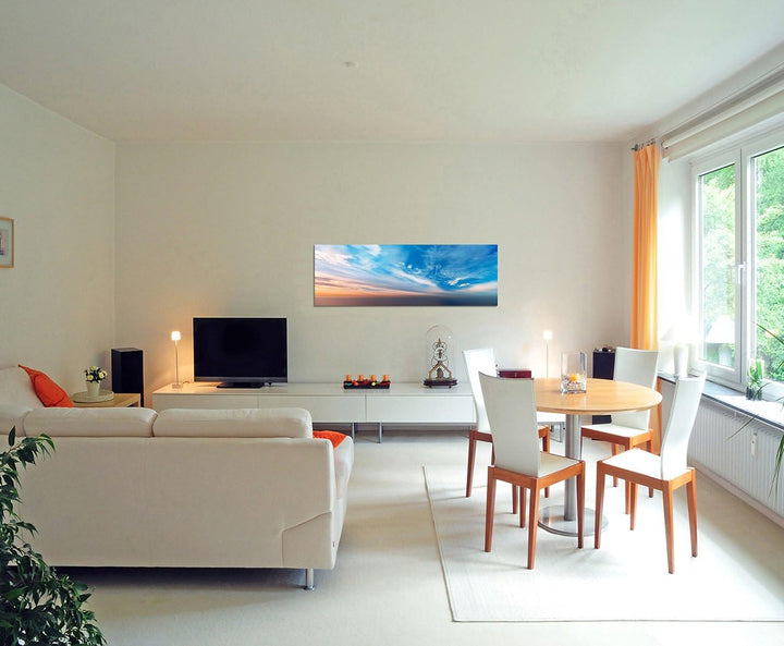 Paul Sinus Art Panoramabild auf Leinwand und Keilrahmen 150x50cm Himmel Wolkenschleier Sonnenunterga