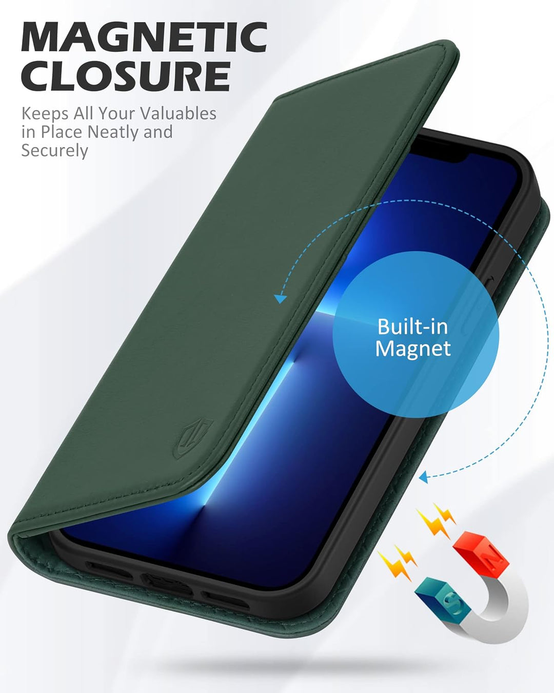 SHIELDON Hülle für iPhone 13 Pro Max Lederhülle [Echtleder] [RFID-Sperre] [Kartenfach] [Magnet] TPU