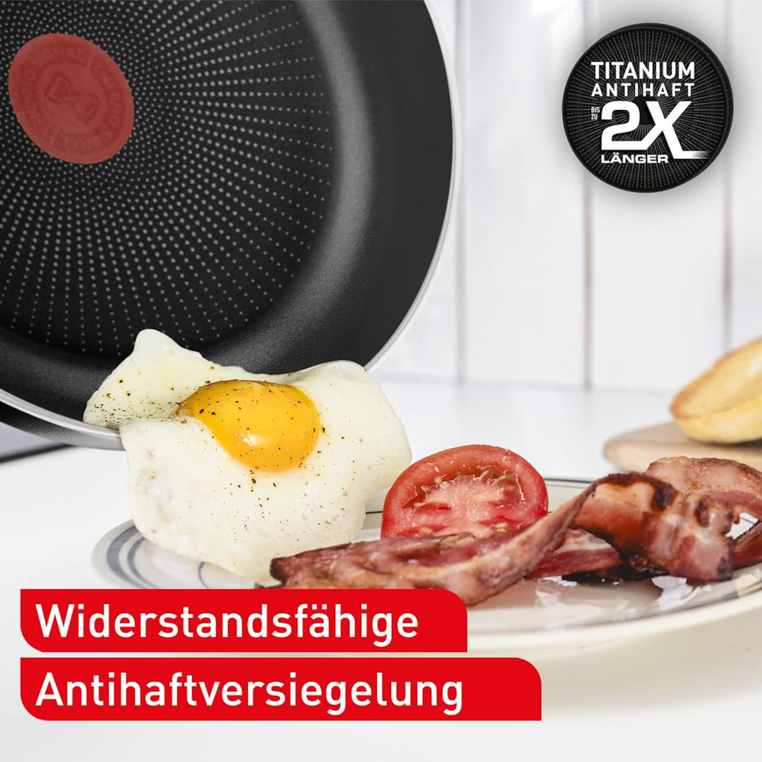 Tefal Bratpfanne 24 cm, Pfanne Antihaftbeschichtung mit Titanpartikeln, Thermo-Signal bei idealer Br
