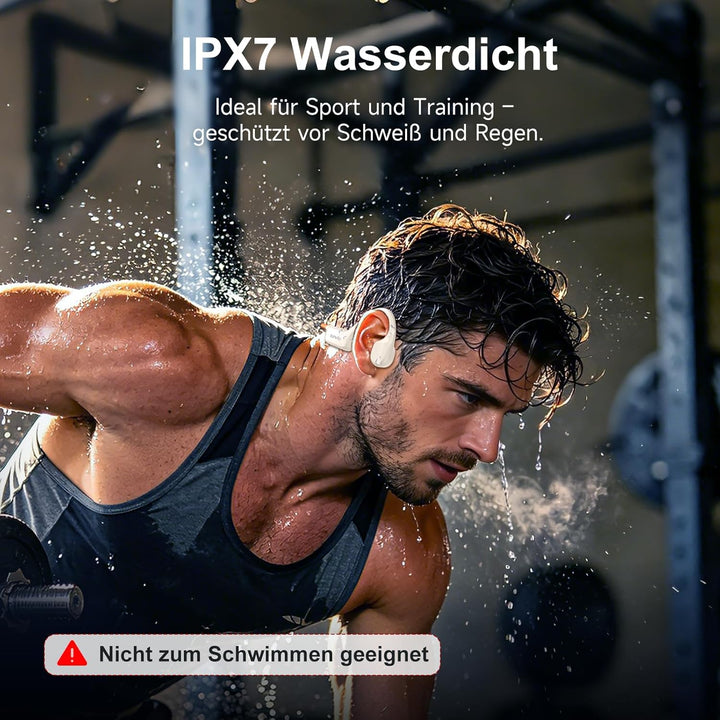 Knochenleitung Kopfhörer Bluetooth 6.1, IPX7 wasserdichte Open-Ear Kopfhörer mit Mikrofon, leichte B
