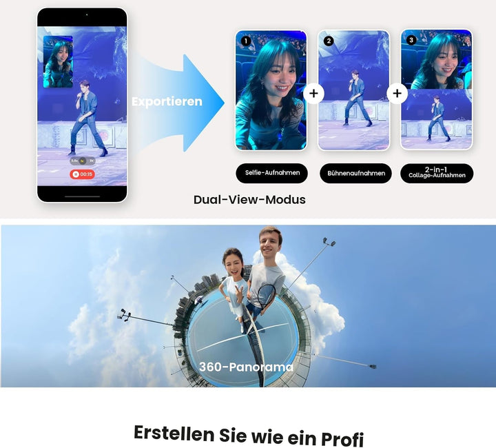 Insta360 Flow 2 Pro Grau - Faltbarer AI Gimbal, Tracking in 200+ Apps mit Apple DockKit, Multi-Perso