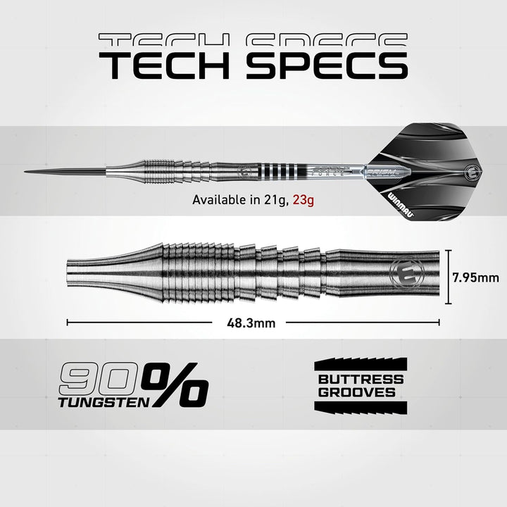 WINMAU Sniper 23 Gramm Professionelles Wolfram-Dart-Set mit Flights und Schäften (Shafts)