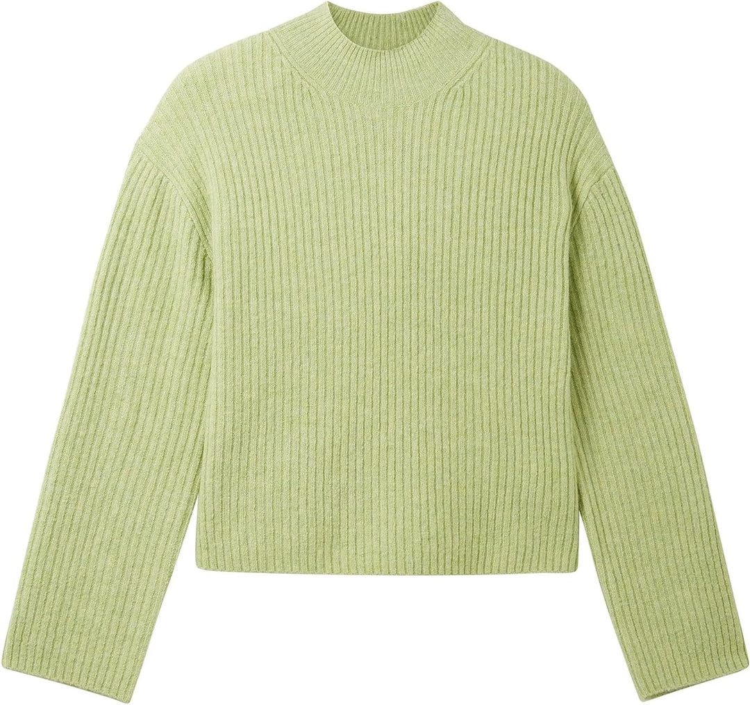 TOM TAILOR Denim Damen Basic Pullover mit Rippstruktur XXL 32542 - Dusty Pear Green Melange, XXL 325