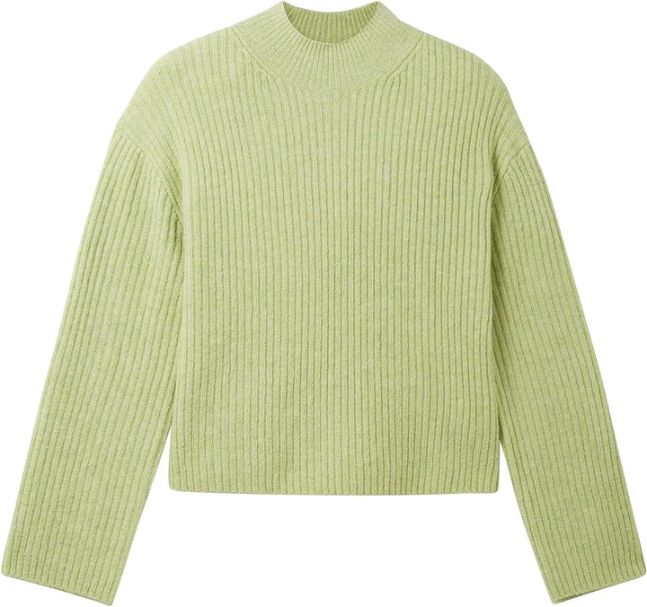 TOM TAILOR Denim Damen Basic Pullover mit Rippstruktur XXL 32542 - Dusty Pear Green Melange, XXL 325
