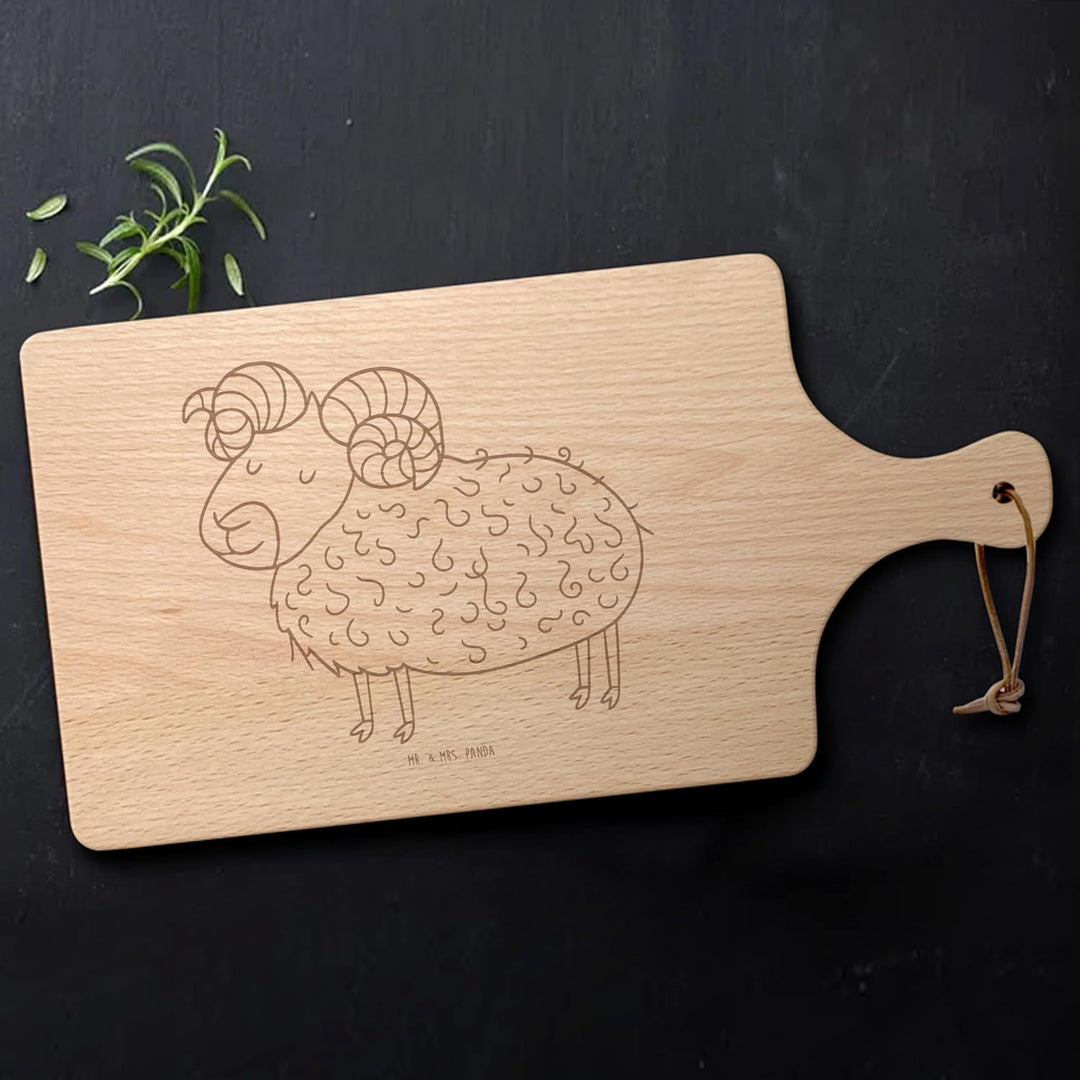 Mr. & Mrs. Panda Holzbrett Sternzeichen Widder - Geschenk, brotzeitbrettchen, Geburtstag April, Bock