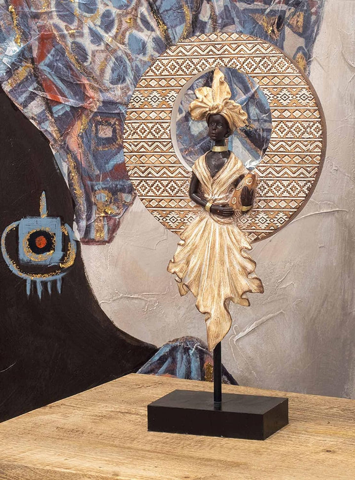 Signes Grimalt Ethno-Figur, goldfarben, Afrikanisch, Krug und Kreis, Daka-Kollektion, Höhe 38 cm