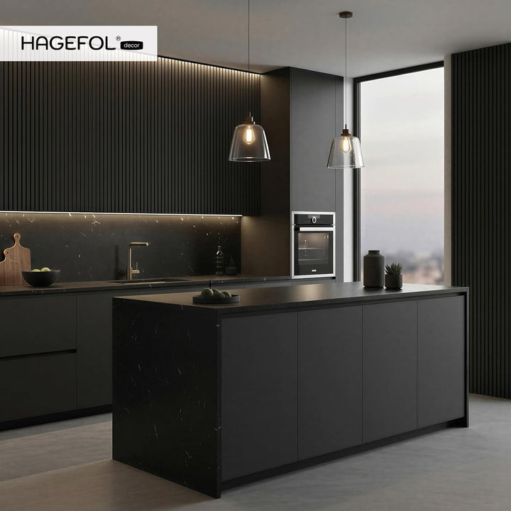 HAGEFOL® Akustikpaneele selbstklebend EasyFix, 240x56cm, Farbe: Schwarz Holz, Lamellen Wandpaneele f