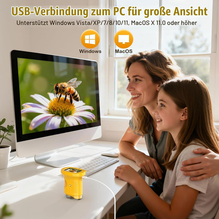 Digitales Mikroskop für Kinder,Hand Mikroskop Digital mit 2.4 Zoll Bildschirm 200x Taschenmikroskop,
