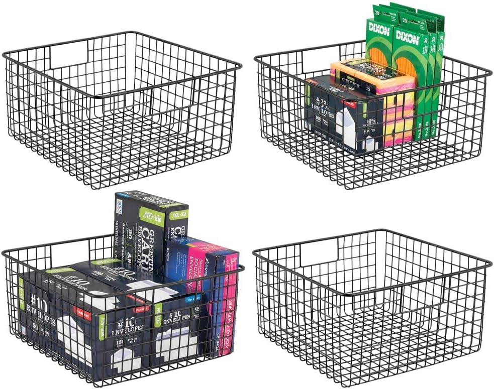 mDesign Schreibtisch Organizer mit Griffen – praktische Gitterbox aus Metall für Bürobedarf – modern