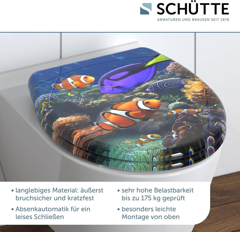 SCHÜTTE WC-Sitz Duroplast SEA LIFE, Toilettensitz mit Absenkautomatik und Schnellverschluss für die