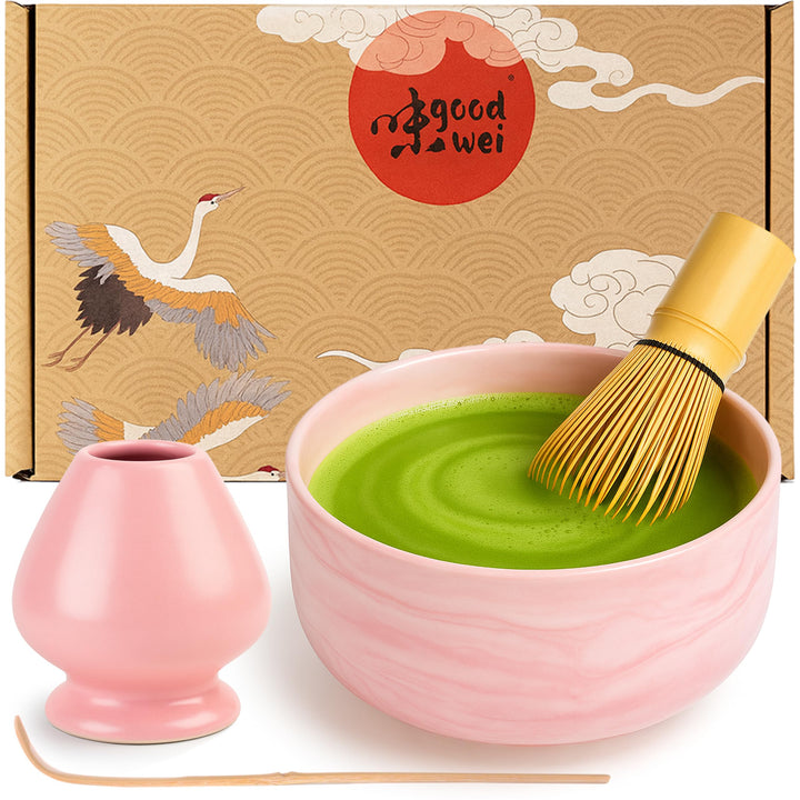 Goodwei Japanisches Matcha Komplett-Set mit hochwertiger Teeschale (Pinku, 80) Pinku 80, Pinku 80