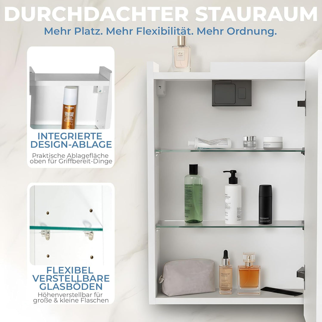 HAPA Design Premium Badezimmer Spiegelschrank Milano 60cm breit 2-türig. Fertig montiert, in der EU