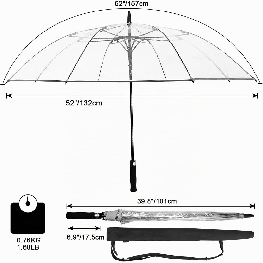 G4Free 62 Inch Klarer Golfschirm Transparenter Grosser Langer Regenschirm Automatik Öffnen Übergross