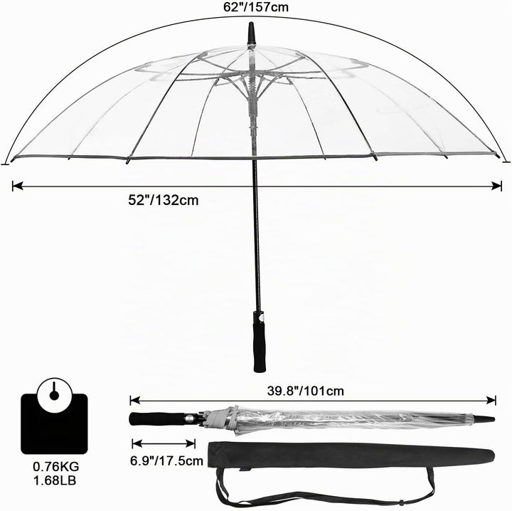 G4Free 62 Inch Klarer Golfschirm Transparenter Grosser Langer Regenschirm Automatik Öffnen Übergross