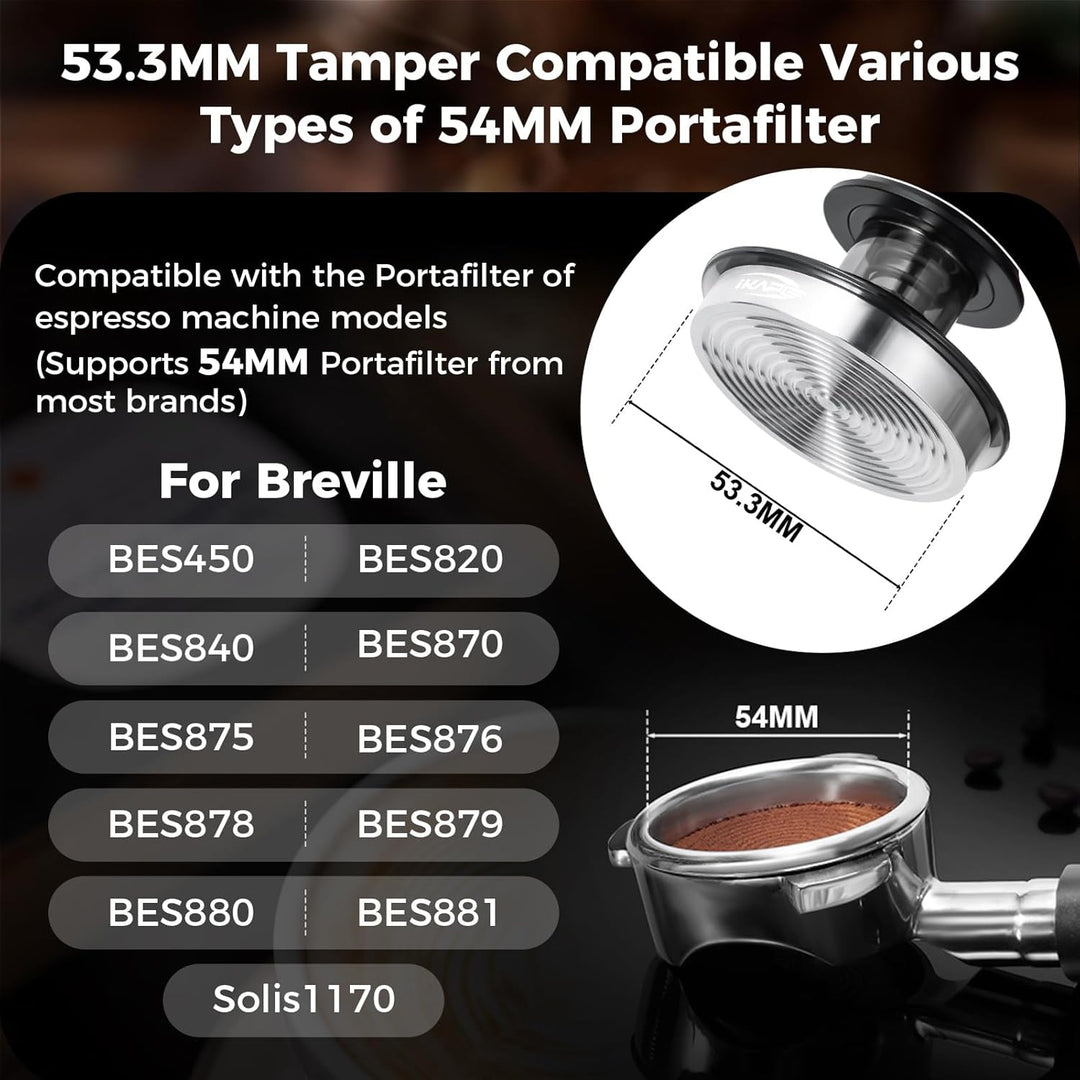 IKAPE 53 mm Espresso-Werkzeugset, schwarz, 8-in-1: Kaffeetamper, Verteiler, Magnettrichter, Kaffeepu