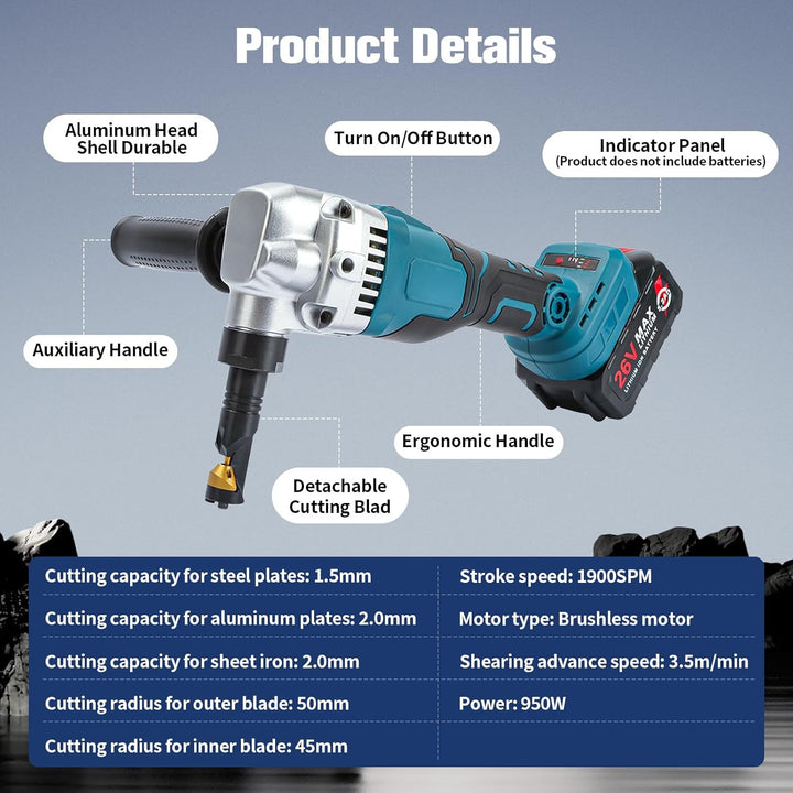 Blechknabber Kompatibel mit Makita 18V – Kabellose Blechnibbler mit 360° Drehbarem Knabberkopf und E