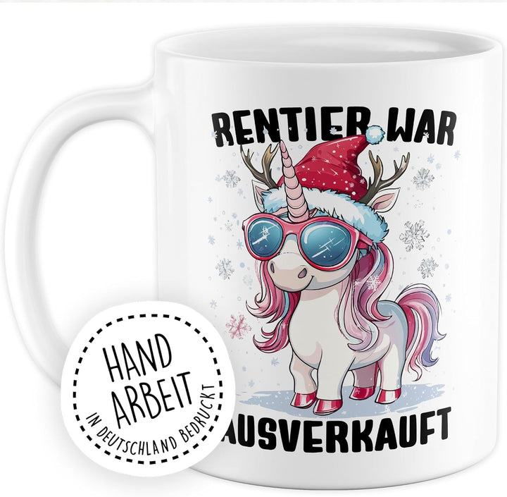 Tasse Weihnachten Geschenk Rentier war ausverkauft, Kaffeetasse Weihnacht Nikolaus Witz Humor Gesche