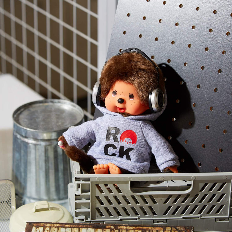 BANDAI - Monchhichi - Plüschtier Monchhichi Rock - Ikonisches Affenkuscheltier der 80er Jahre, Super