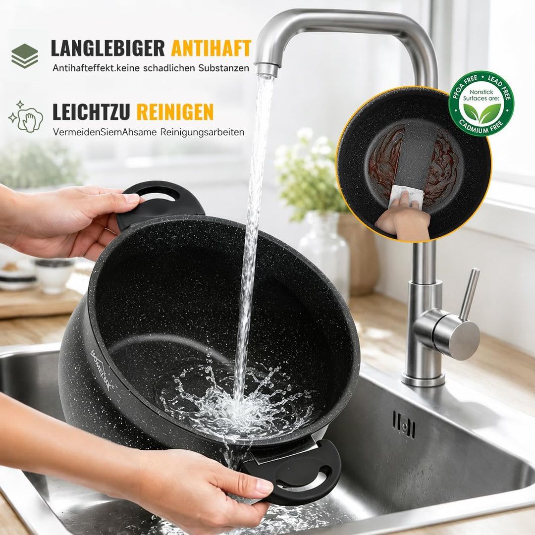 Topfset Homelux Kochtopfset mit Glasdeckel, 20cm& 24cm&28cm Topfset Induktions Töpfe Set mit Antihaf