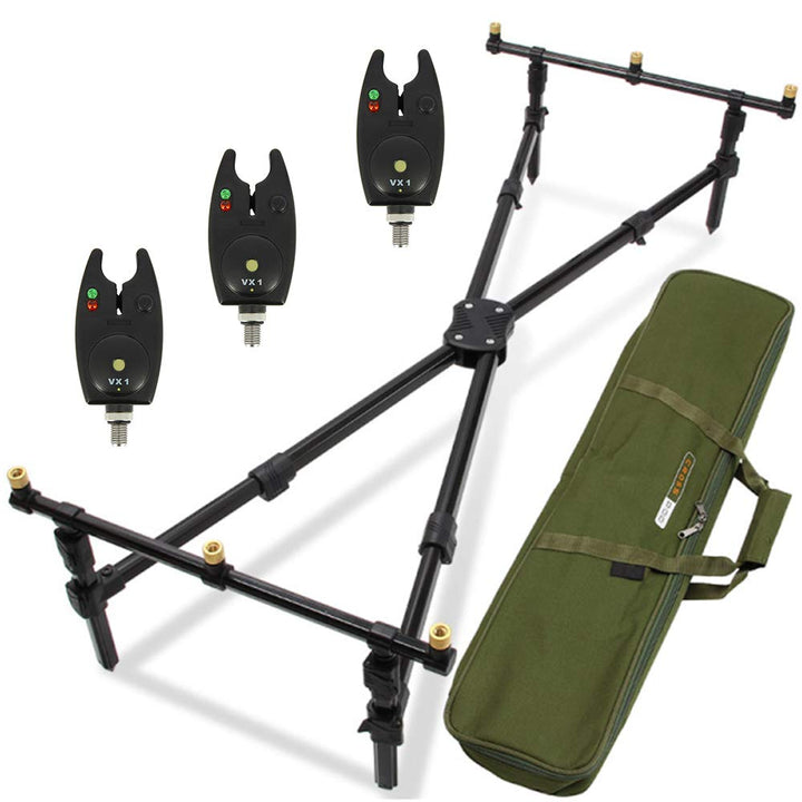 G8DS® Set Rod Pod Rutenhalter + luxuriöser Tragetasche inklusive 3 Bissanzeiger mit Lautstärkeregler